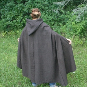 Brown/Black Herringbone Cloak - Flannel, Hooded, Adult size