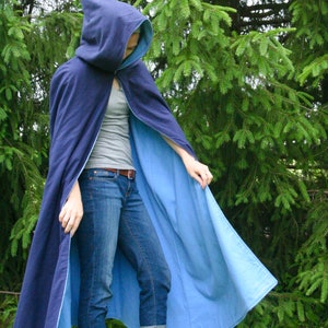 Navy/Light Blue Reversible Hooded Cloak - Flannel