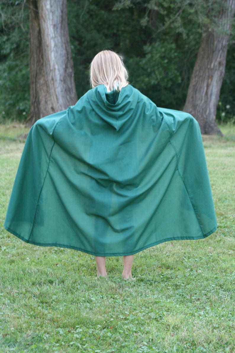 Dark Green Youth Cloak Cotton, Hooded image 2