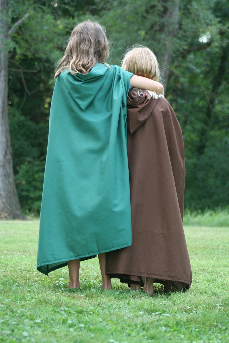 Dark Green Youth Cloak Cotton, Hooded image 4