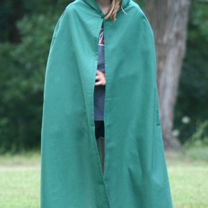 Dark Green Youth Cloak Cotton, Hooded image 3