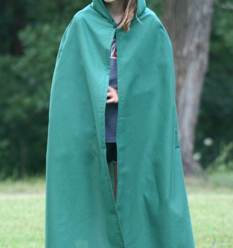 Dark Green Youth Cloak Cotton, Hooded image 3