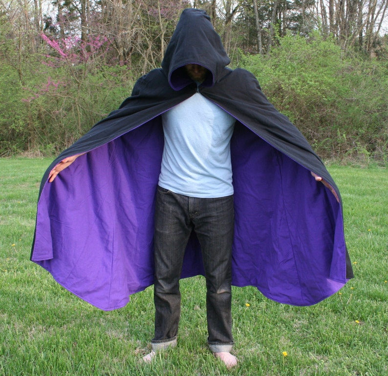 Black/Purple Reversible Hooded Cloak image 3