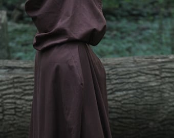 Dark Brown Cloak - Cotton, Hooded