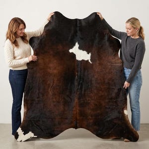 Chocolate and White Cowhide Rug Easter Gift For Rustic Living Room Rug Décor Cowhide Floor Rug Various Size Carpet Genuine Cowhide Area Rug