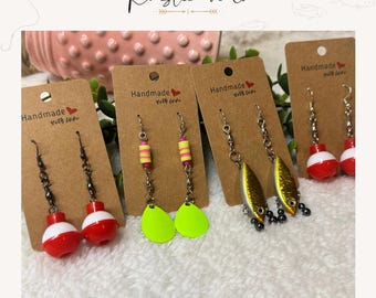 Fishing Lure / Bobber Earrings, Outdoor Angler Jewelry, Handmade Fishing Gift for Her