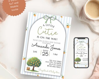 Orange Citrus Baby Shower Invitation, A Little Cutie Is On The Way (Digital Download)