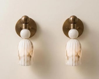 Mid Century Modern Messing Alabaster Wandleuchte | Italienische Luxus Wandlampe