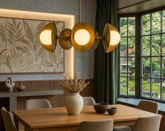 Modern Brass Sputnik Chandelier, 7 Globe Mid Century Ceiling Light Fixture