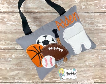 Sports Tooth Fairy Pillow, Boy Sports Tooth Fairy Pillow, Personalized Tooth Pillow, Soccer Tooth Pillow, Football, Baseball, Basketball