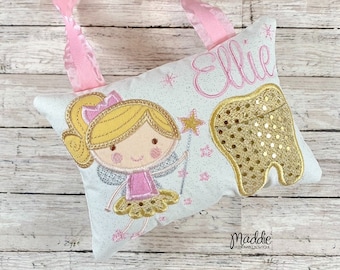 Gold Tooth Fairy Pillow, Tooth Fairy Pillow, Girls Tooth Pillow, Girl Tooth Fairy Pillow, Birthday Gift, Personalized Tooth Pillow