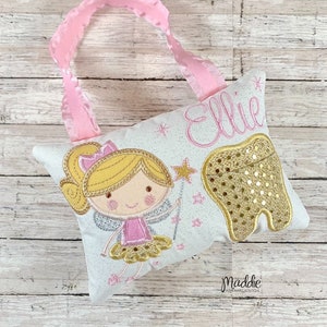 Gold Tooth Fairy Pillow, Tooth Fairy Pillow, Girls Tooth Pillow, Girl Tooth Fairy Pillow, Birthday Gift, Personalized Tooth Pillow