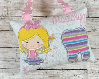 Rainbow Glitter Tooth Fairy Pillow, Girls Tooth Fairy Pillow, Girls Tooth Pillow, Girl Tooth Fairy Pillow, Birthday Gift, Personalized Tooth