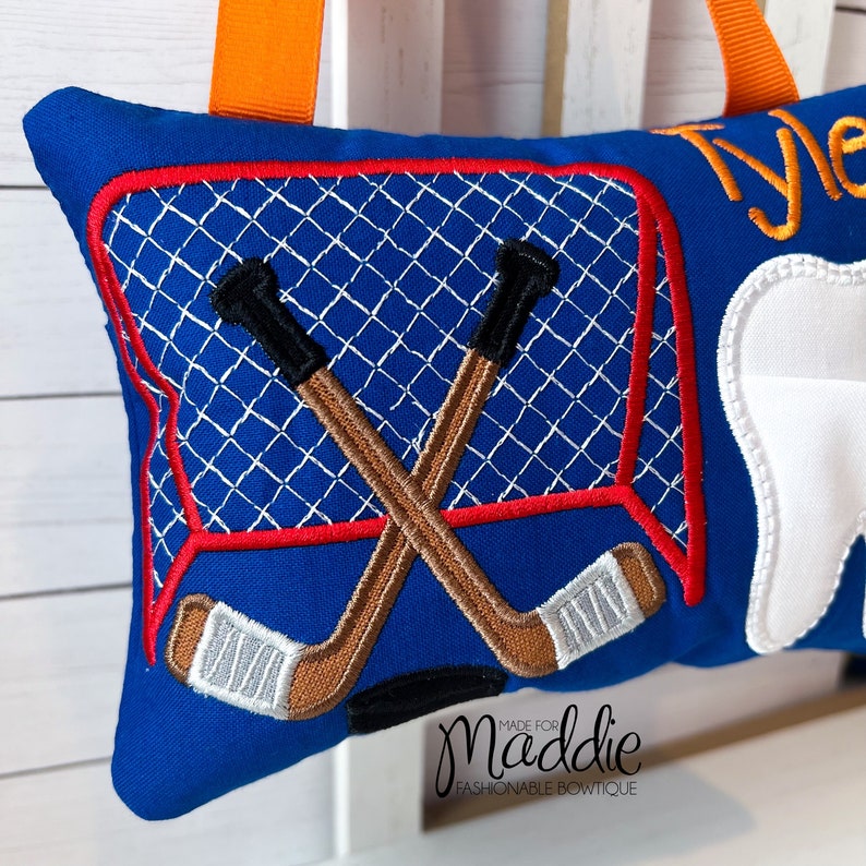 Hockey Tooth Fairy Pillow, Boys Tooth Fairy Pillow, Boy Tooth Pillow, Personalized Tooth Pillow, Embroidered Pillow, Tooth Fairy Pillow image 5