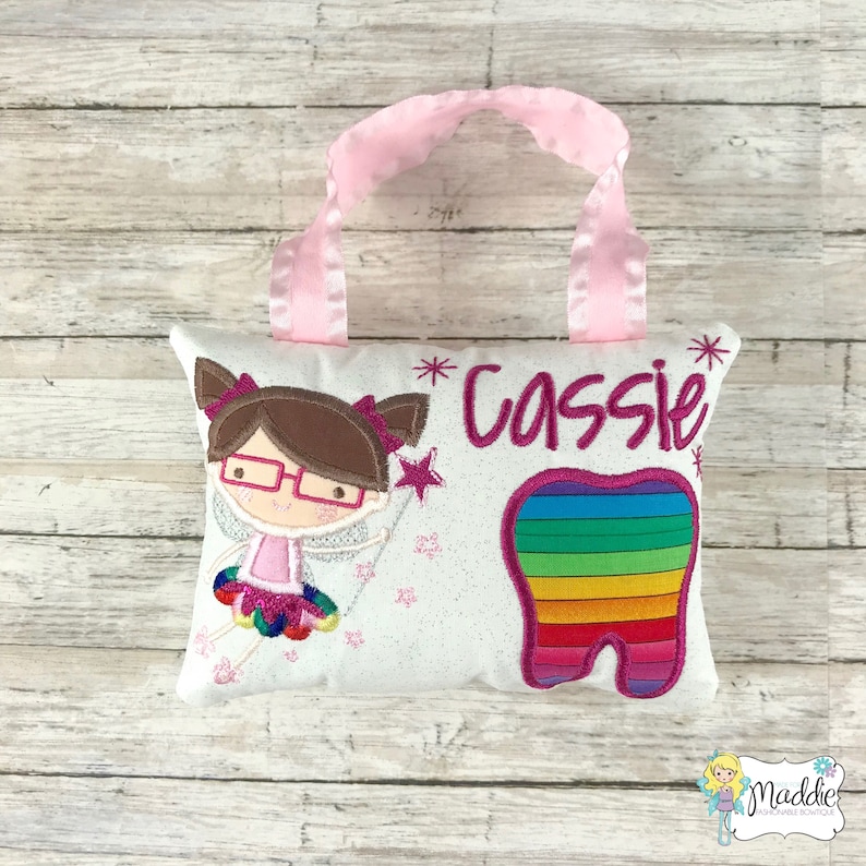 Personalized Tooth Pillow Tooth Fairy Pillow Tooth Fairy with Glasses Girls Tooth Pillow Tooth Pillow Rainbow Girl Tooth Fairy Pillow