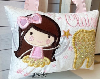 Pink and Gold Tooth Fairy Pillow, Tooth Fairy Pillow, Girls Tooth Pillow, Girl Tooth Fairy Pillow, Birthday Gift, Gold Tooth Pillow