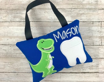 Green Dinosaur Tooth Fairy Pillow, Boys Tooth Fairy Pillow, Boy Tooth Pillow, Personalized Tooth Pillow, Dinosaur Tooth Fairy Pillow