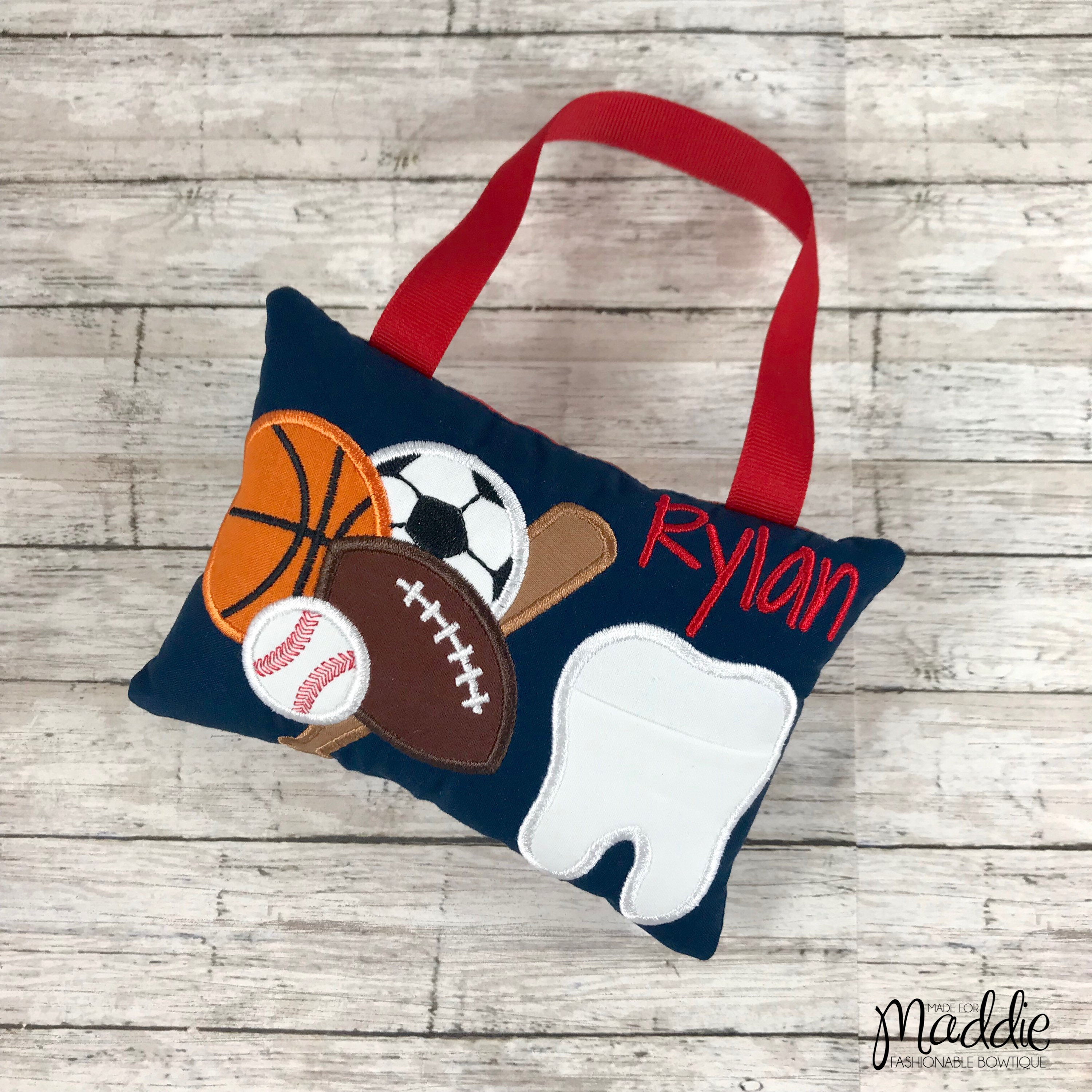 Baseball Sports Tooth Fairy Pillow, Boy Sports Tooth Fairy Pillow, Personalized Tooth Pillow, Soccer, Football, Baseball, Sports Tooth Fairy