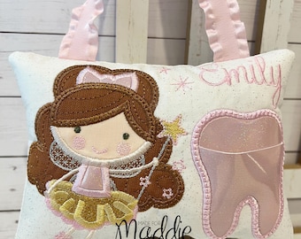 Gold and Pink Tooth Fairy Pillow, Tooth Fairy Pillow, Girls Tooth Pillow, Girl Tooth Fairy Pillow, Pink Tooth Fairy, Gold Tooth Pillow