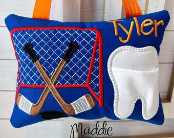 Hockey Tooth Fairy Pillow, Boys Tooth Fairy Pillow, Boy Tooth Pillow, Personalized Tooth Pillow, Embroidered Pillow, Tooth Fairy Pillow