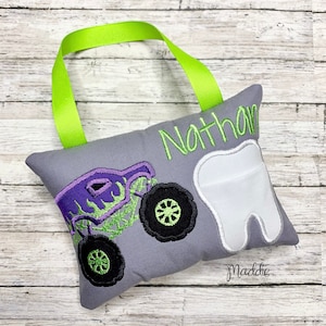Almohada de Hada de los Dientes de Monster Truck, Almohada de Hada de los Dientes para Niños, Almohada de Dientes para Niños, Almohada de Dientes Bordada, Almohada de Monster Truck