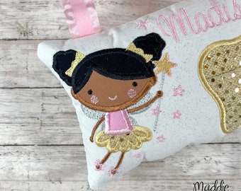 Curly Hair Fairy, Girls Tooth Fairy Pillow, Tooth Pillow, Gold and Pink Tooth Fairy Pillow, Tooth Fairy Pillow, Girls Birthday Gift, Tooth