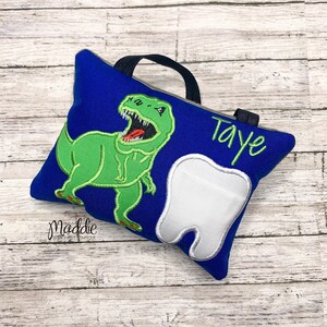 T Rex Tooth Fairy Pillow, Dinosaur Tooth Fairy Pillow, Tyrannosaurus Tooth Pillow, Personalized Tooth Pillow, Tyrannosaurus Rex Tooth Pillow image 4