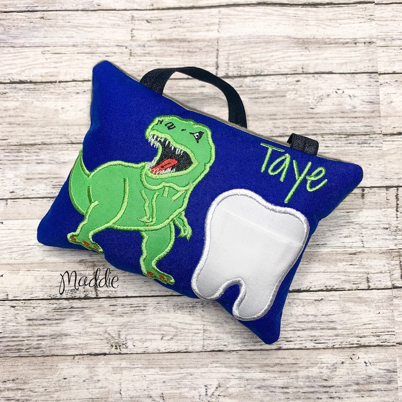T Rex Tooth Fairy Pillow, Dinosaur Tooth Fairy Pillow, Tyrannosaurus Tooth Pillow, Personalized Tooth Pillow, Tyrannosaurus Rex Tooth Pillow image 4