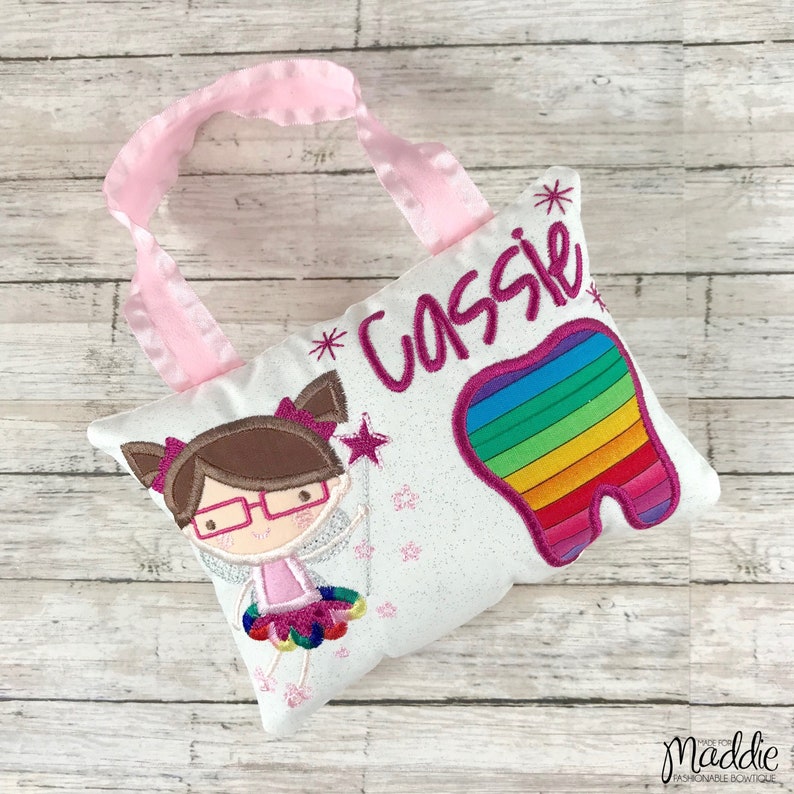Personalized Tooth Pillow Tooth Fairy Pillow Tooth Fairy with Glasses Girls Tooth Pillow Tooth Pillow Rainbow Girl Tooth Fairy Pillow