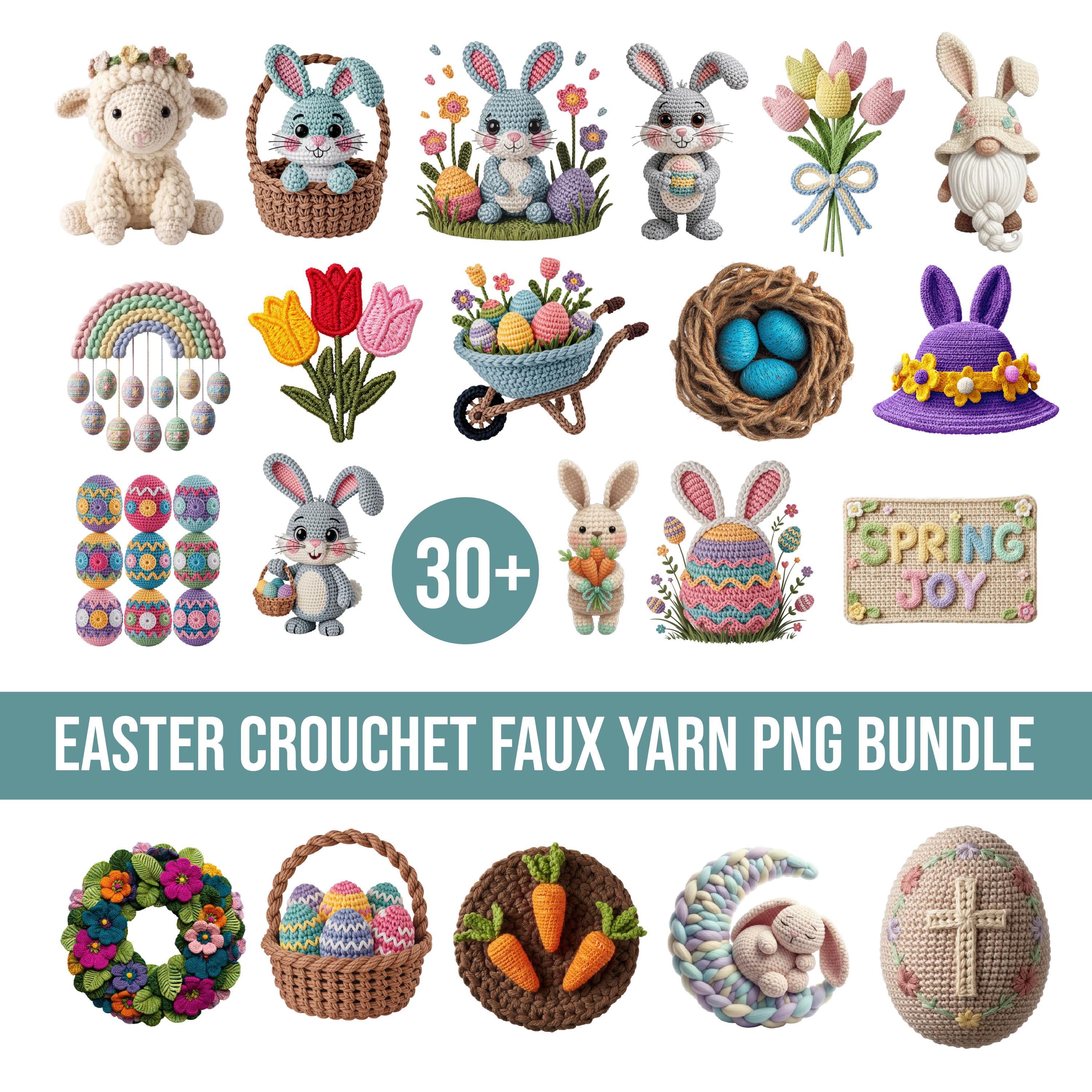 Easter PNG Bundle, Faux Yarn Crochet Embroidery, Latch Hook Bunny ...