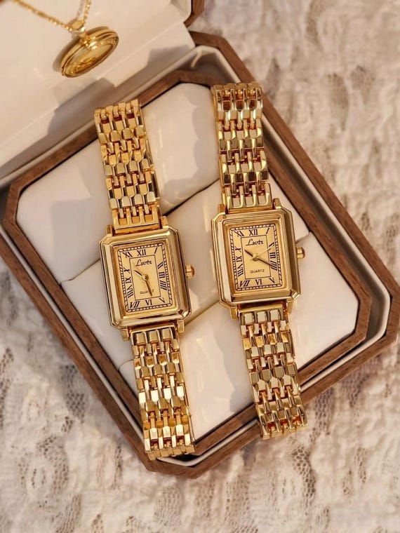 Gold-tone Tank Watch – Vintage-style Rectangular Roman  display picture 2