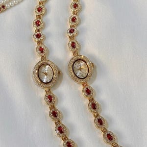 Tourmaline Gem Rhinestone Gold-color bracelet Wristwatch - Retro Style Oval dial Watch - gift for her