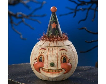 Pumpkin Jar ~ Jackie White-O-Ween ~ Bethany Lowe by Johanna Parker ~ Vintage folk art style