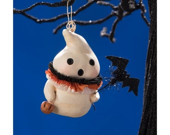 Bethany Lowe Halloween Little BOO Ghost Ornament w/ Bat by artist Michelle Allen NEW