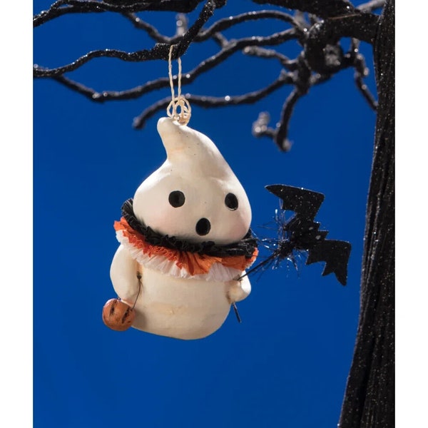 Bethany Lowe Halloween Little BOO Ghost Ornament w/ Bat by artist Michelle Allen NEW