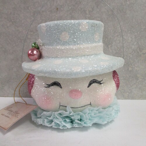 Bethany Lowe Christmas Pastel Merry Snowman W/ Bottlebrush Etsy