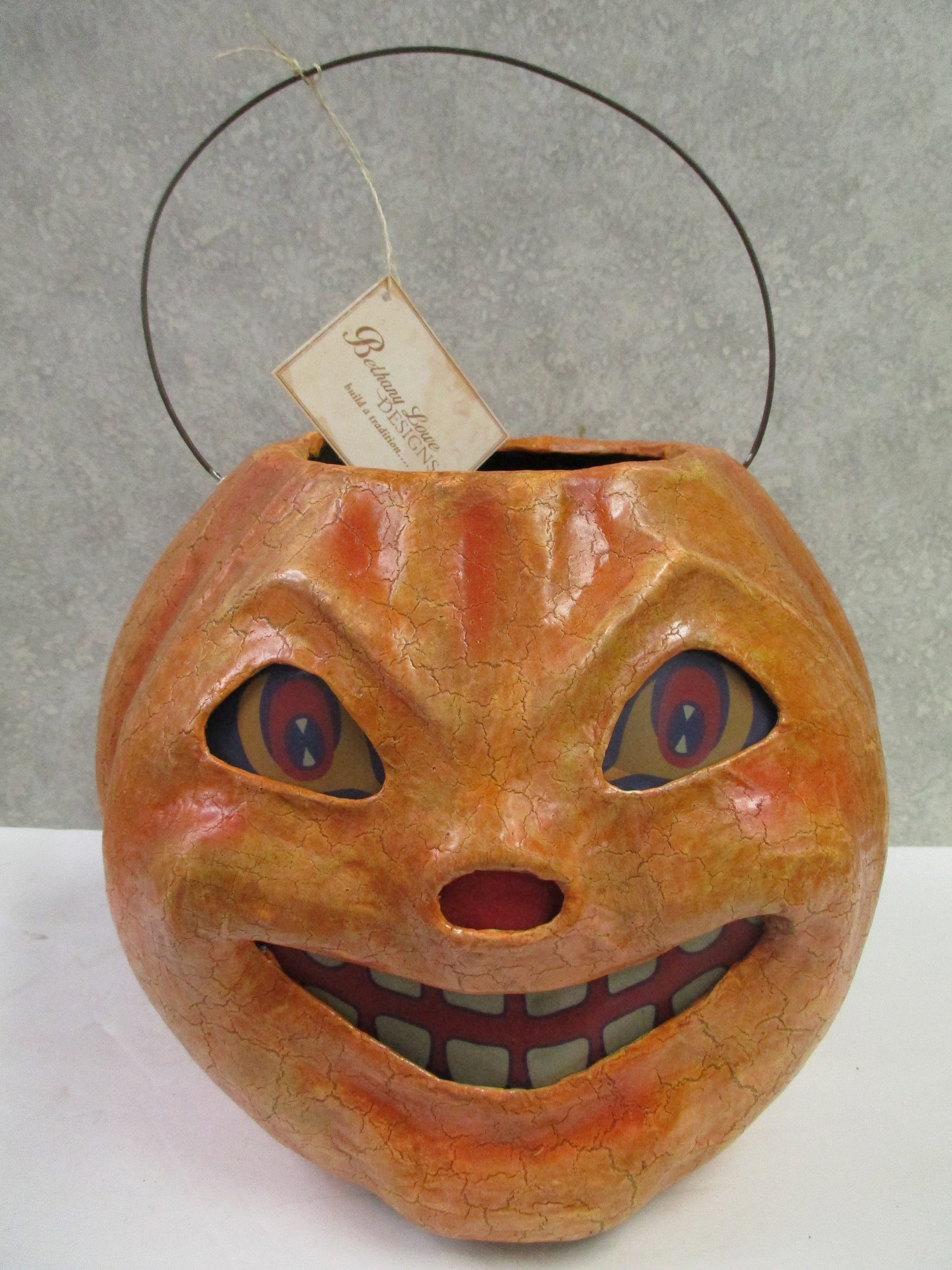 Bethany Lowe Happy Halloween Paper Mache Pumpkin Bucket Etsy