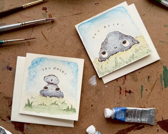 Hand-Painted Watercolor Mini-Card, "You Rock!"