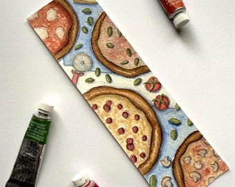 Hand-Painted Watercolor Pizza Lover Bookmark