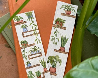 Hand-Painted House Plant Watercolor Bookmark with Abstract Shapes
