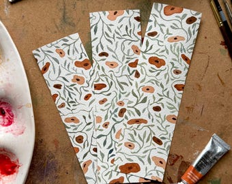 Hand-Painted Watercolor Bookmark with Abstract Floral Poppy Design