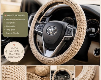 Crochet Steering Wheel Cover Pattern PDF, Pattern, Easy Cotton Car Decor Digital Download