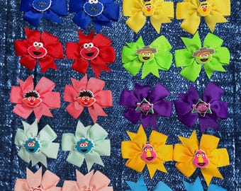 Sesame Street Character Hair Bows, Girls Clip Bows, 3 Inch Accessory