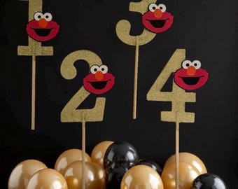 Elmo Gold Glitter Number Cake Topper