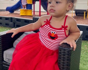 Elmo white and red striped Tutu Dress