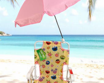 Sesame Street Kids Beach Chair with Umbrella, Elmo Abby Cadabby Sun Protection