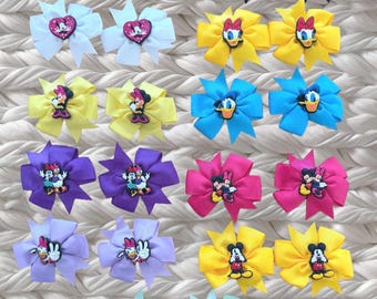 Mickey Mouse, Minnie, Daisy Duck Character Hair Bows, Girls Clip Bows, 3 Inch Accessory