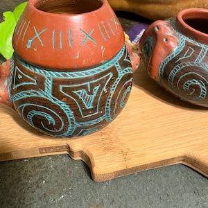 Vintage Brazilian Marajoara Pottery Pots, Set of 2 Handmade Clay Vessels