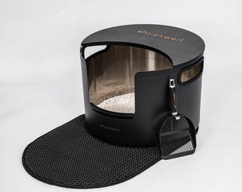 304 Stainless Steel Litter Box, Large Cat Litter Box with Lid, Odor Resistant Metal Cat Box, Modern No Smell Design, Scoop & Mat Set