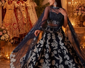 Navy Blue Silk Georgette Lehenga Choli For women,Girls